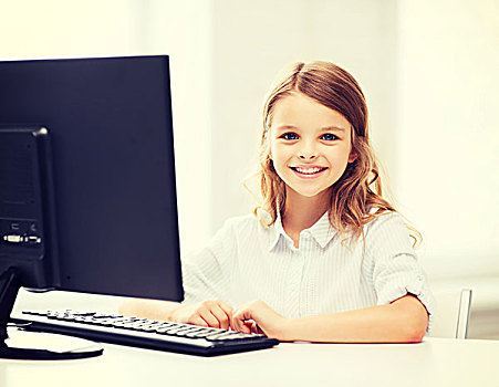教育,学校,科技,互联网,概念,小,学生,女孩,电脑