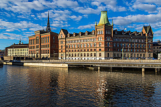 桥,河,老,国家,档案馆,建筑,骑士岛,斯德哥尔摩,瑞典