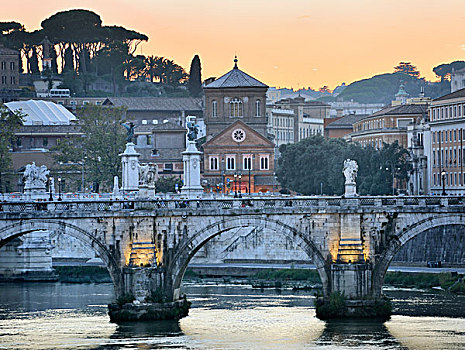 桥,黃昏,罗马,拉齐奥,意大利,欧洲