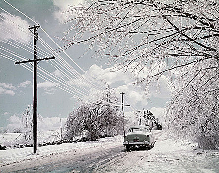 汽车,乡村道路,冬天