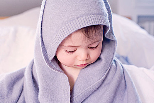 女婴,遮盖,蓝色,毯子