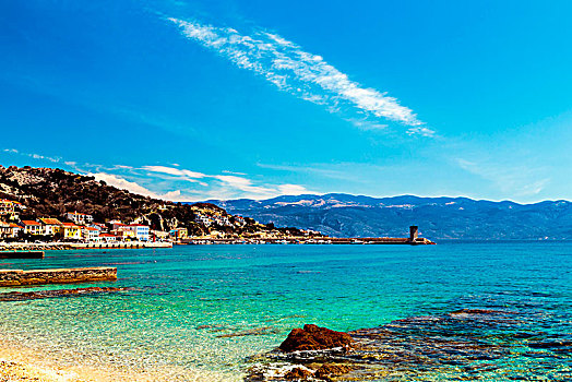 海滩,晴天,克尔克岛,岛屿,达尔马提亚,亚得里亚海,海岸,克罗地亚