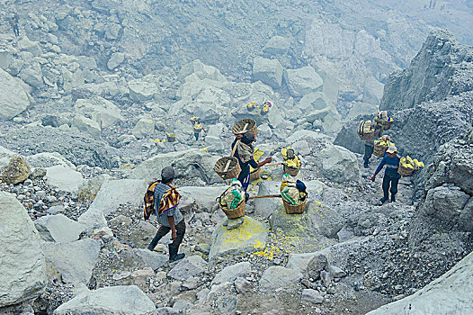 工人,大,片,硫,室外,火山,爪哇,印度尼西亚