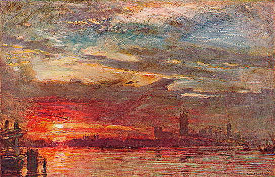 威斯敏斯特,日落,19世纪,艺术家