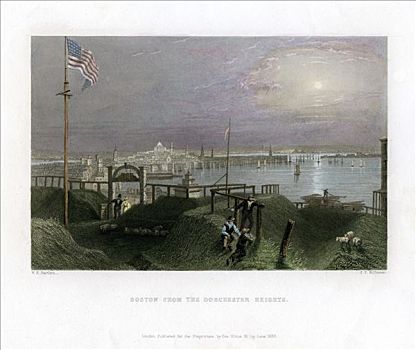 波士顿,风景,高度,美国,1838年,艺术家