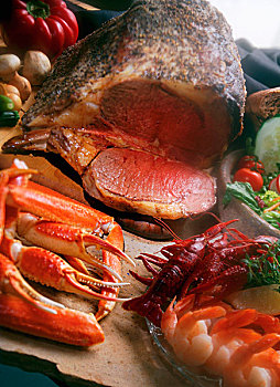 自助餐,上肋,虾,红色,拟石蟹,腿,蟹肉