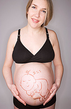 绘画,婴儿,怀孕,女人,腹部