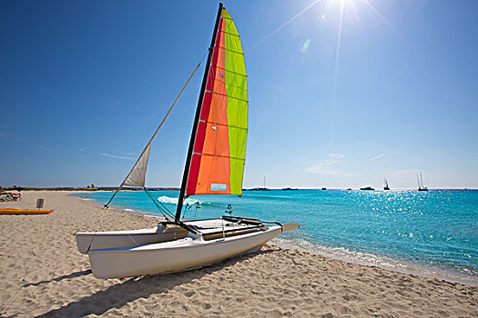 双体船,帆船,海滩,福门特拉岛,巴利阿里群岛