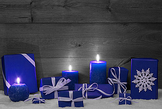 圣诞装饰,蓝色,蜡烛,礼物,雪