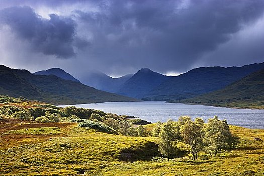 乌云,上方,湖,特罗萨克斯山,苏格兰
