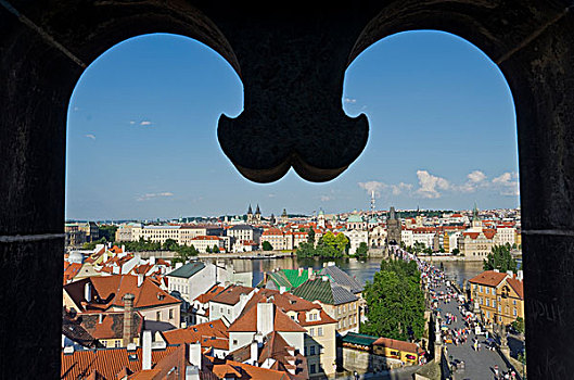俯视,北方,大门,历史,查理大桥,布拉格,捷克共和国,欧洲
