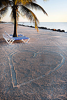 沙滩椅,旁侧,心形,沙滩,佛罗里达礁岛群,美国