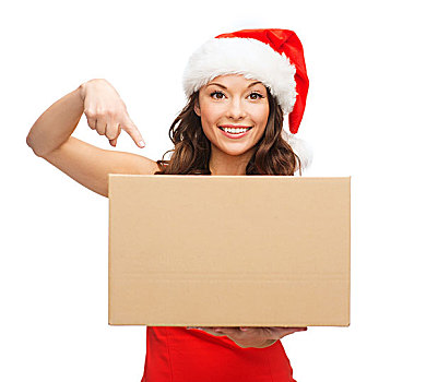 圣诞节,圣诞,冬天,高兴,概念,微笑,女人,圣诞老人,帽子,包裹,盒子