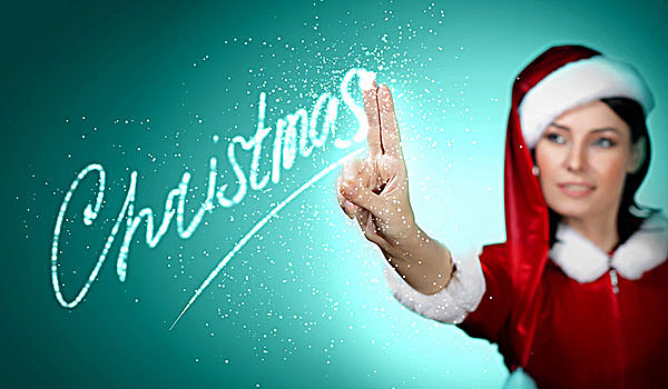 头像,美女,穿,圣诞老人,衣服,红色背景