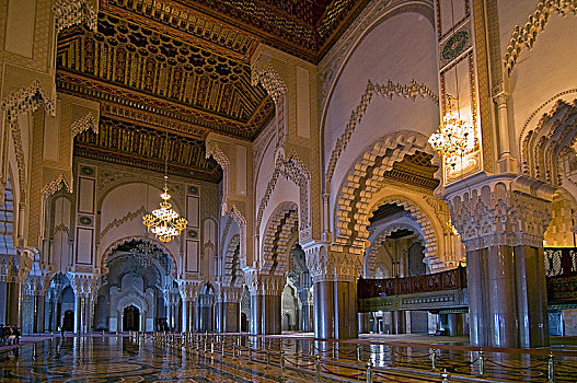 阿拉伯,拱,装饰,室内,哈桑二世清真寺,卡萨布兰卡,摩洛哥