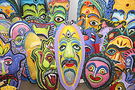 彩色,面具,售出,艺术,达卡,大学,新年,孟加拉,四月,2008年