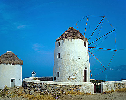 风车,米克诺斯岛,岛屿,基克拉迪群岛,希腊