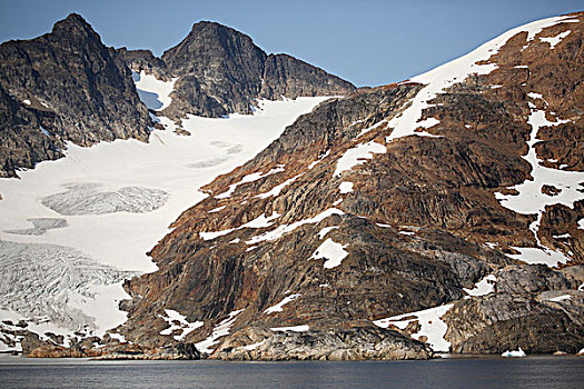 格陵兰,东南部,海岸,峡湾,特写,冰河,展示,岩石