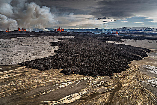 火山岩,裂缝,火山,冰岛,八月,喷发,北方,岩浆