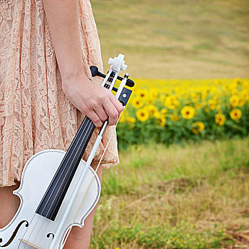 一个,美女,小提琴,乐弓,手