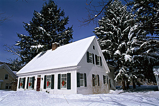房子,积雪,风景,佛蒙特州,美国