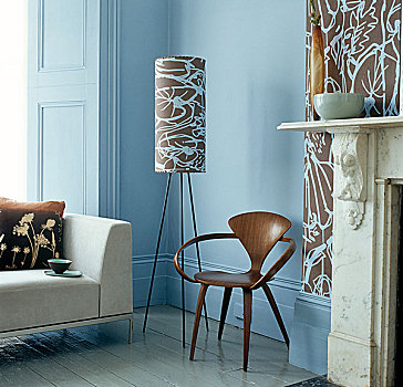 现代座椅,靠近,灯,角,蓝色,起居室