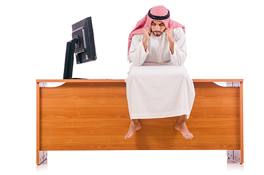 阿拉伯人,坐,书桌
