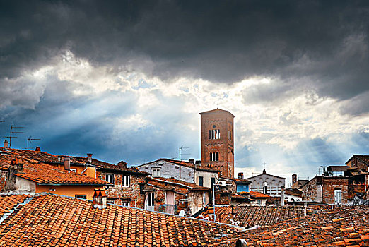 塔,教会,屋顶,古建筑,太阳光,背景,卢卡,意大利