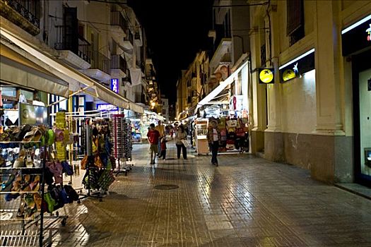 夜生活,街道,老城,伊比沙岛,巴利阿里群岛,西班牙