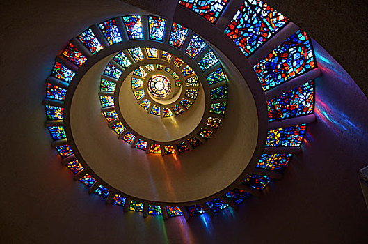 彩色玻璃,螺旋,图案,荣耀,窗户,小教堂,达拉斯,德克萨斯,美国