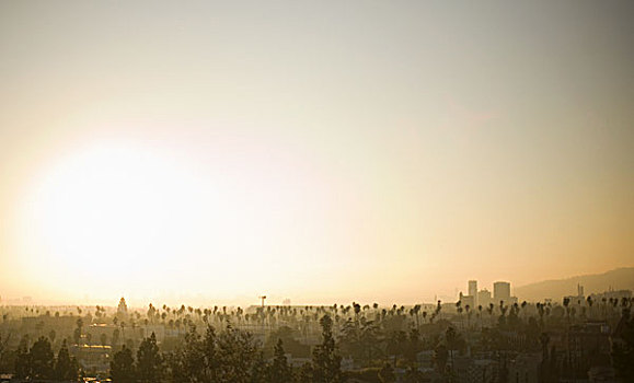 日落,俯视,洛杉矶,加利福尼亚,美国