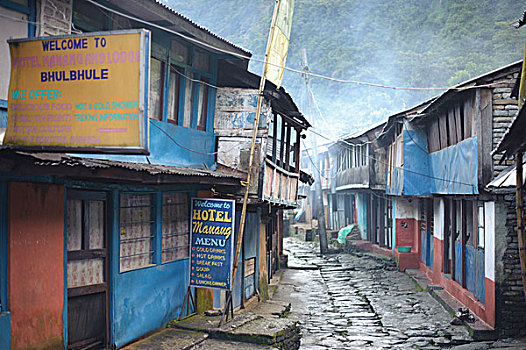旅馆,跋涉,小屋,乡村,流行,开始,指示,尼泊尔,南亚