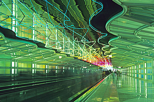 霓虹灯,走廊,机场,芝加哥,伊利诺斯