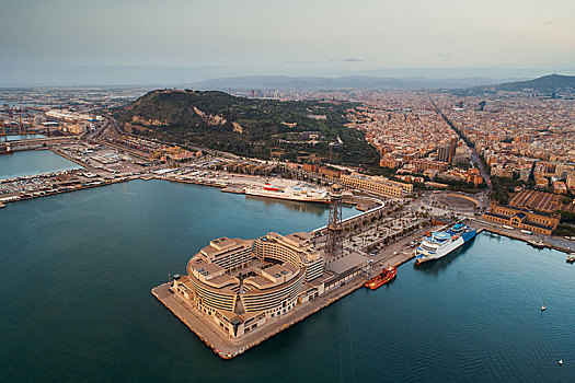 巴塞罗那,海岸,码头,航拍,西班牙