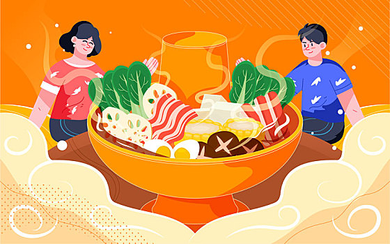 中秋節(jié)火鍋美食傳統(tǒng)節(jié)日?qǐng)F(tuán)圓慶典插畫海報(bào)