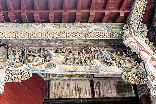 中式古建筑木雕,安徽省亳州大关帝庙花戏楼景区