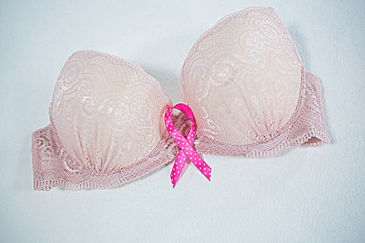俯拍,斑点,粉色,乳腺癌,带,胸罩,白色背景