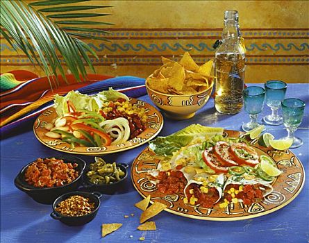 多样,墨西哥,开胃食品,玉米饼,沙拉,松脆食品