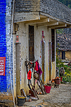 老屋，土墻，建筑群，路，路面，土房，農村，磚瓦房