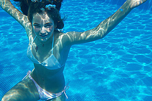 水下,女孩,头像,游泳池