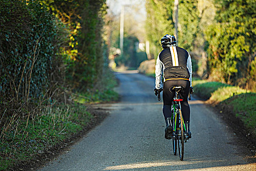 骑车,骑自行车,乡间小路,树篱
