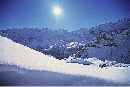 俯视,积雪,山峦,风景,少女峰,瑞士