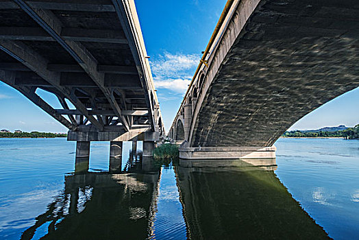 湖泊上的现代桥梁