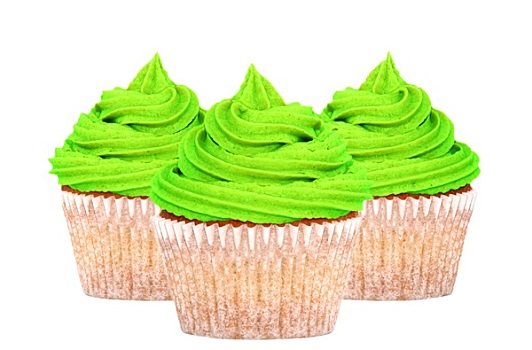 三个,杯形蛋糕,绿色,糖衣
