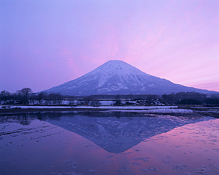 倒影,日落,山