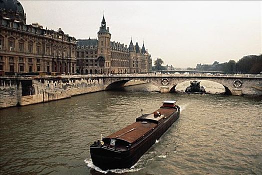 俯拍,奢华,驳船,巴黎,法国