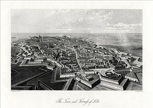 城镇,要塞,里尔,法国,1875年,艺术家,花边