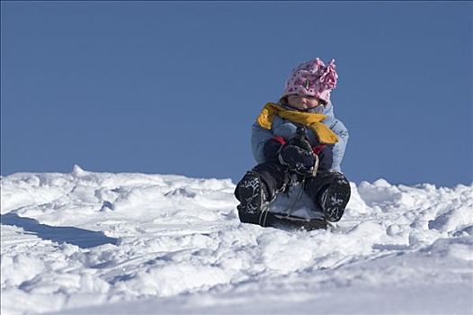 孩子,雪撬,滑雪橇,雪橇