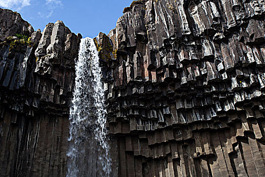 玄武岩,柱子,史瓦提瀑布,瀑布,斯卡夫塔菲尔国家公园,冰岛,欧洲