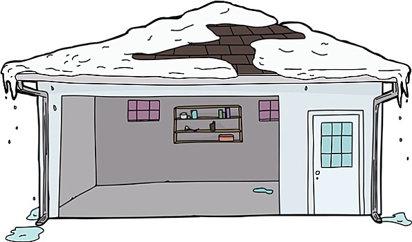 雪,融化,屋顶,车库